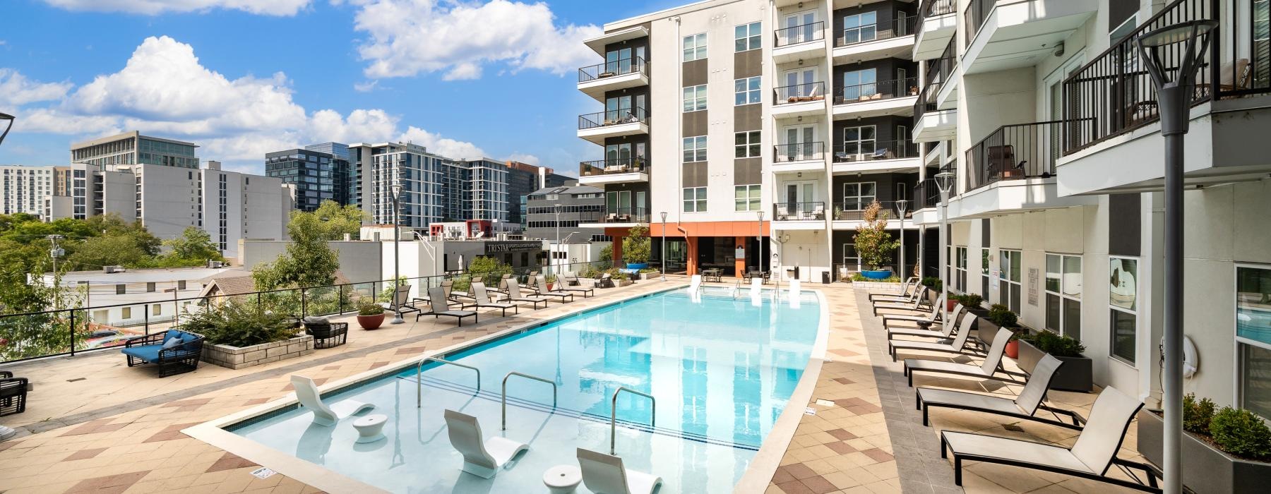 a swimming pool in a building